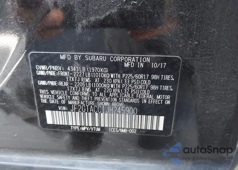 2018 Subaru Crosstrek 2.0I Premium z USA, uszkodzony, nr VIN JF2GTACC1JH245900